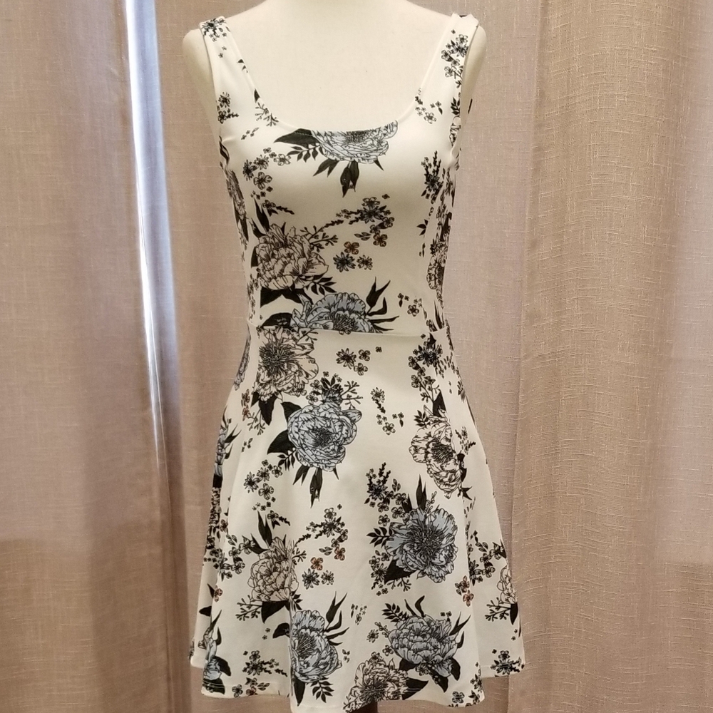 White with pink and blue flowers dress